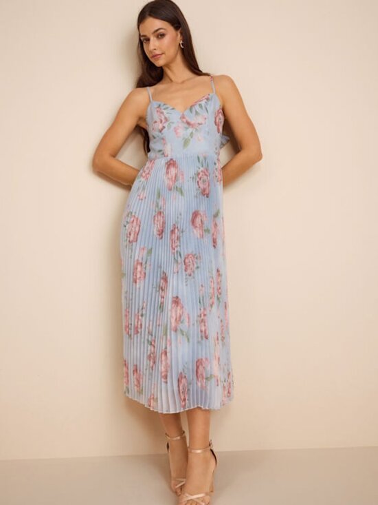 Lulus Dresses & Skirts - Lulus Alondra Light Blue Multi Floral Pleated Midi Dress - Size S